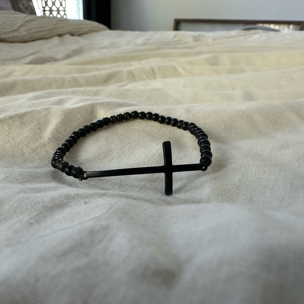 Black Beaded Cross Bracelet